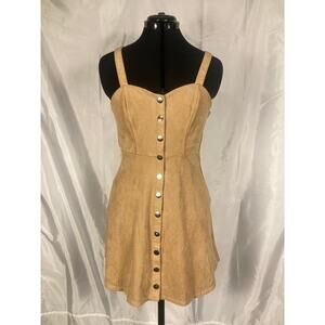 M Homemade snap Button up faux suede tan beige pocahontas dress